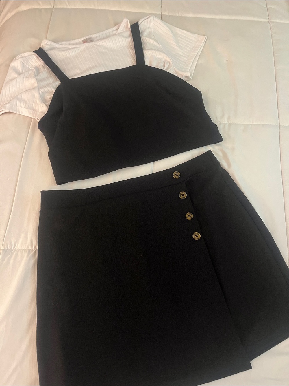 No Boundaries Black two piece set Mini Skirt with Side Button Detail and top